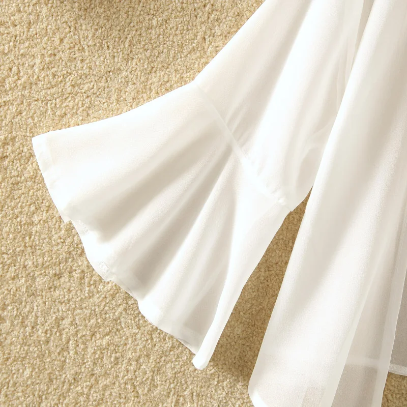 BOHOFREE летняя белая накидка кимоно галстук-бабочка расклешенный рукав шифоновая