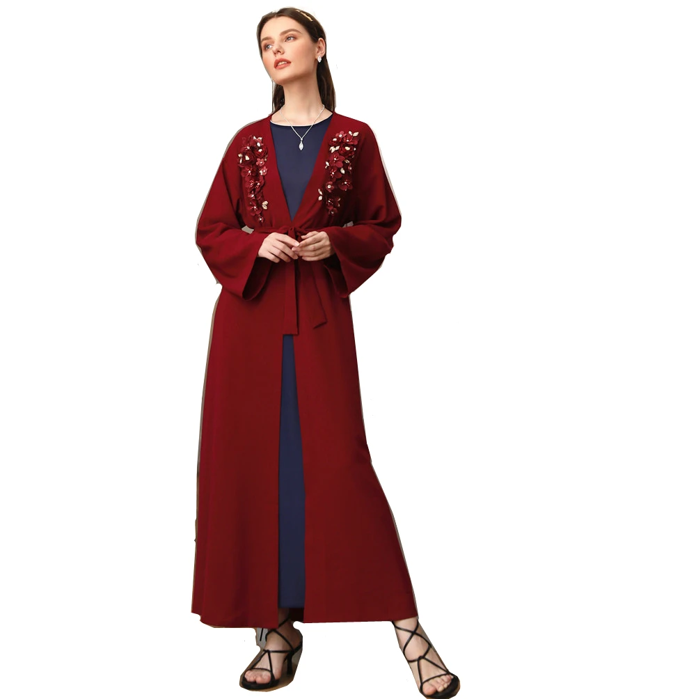 

Flower applique rhinestone islam clothing Muslim fashion abaya dress Arabic robe kimono kaftan dubai turkey muslim dress MSL886