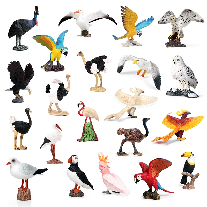 Набор мини игрушек в виде птиц фигурки животных коллекция попугай фламинго дятл