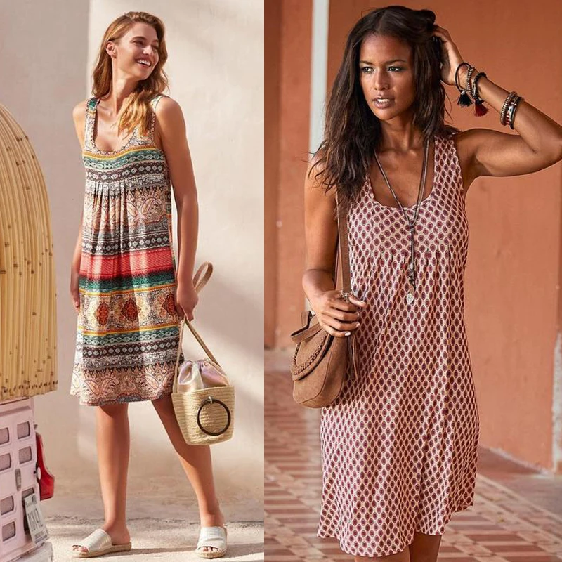 Женское платье без рукавов с цветочным принтом летнее пляжное в стиле бохо