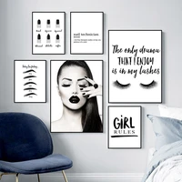 makeup prints nail canvas art painting black white fashion girl eyebrows posters wall picture modern girl room home decor hd3133