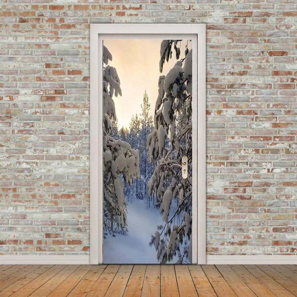

2pcs Beautiful Winter Snow Door Stickers Wall Posters Imitation 3D Waterproof Wall Stickers Self Adhesive Decals Home Decor for