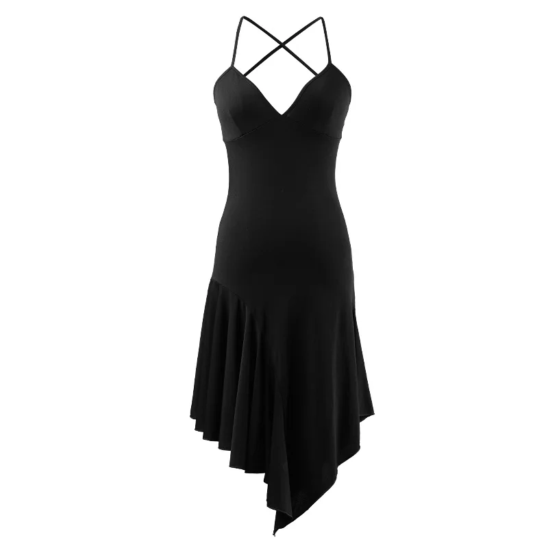 

Sexy Sleeveless Latin Dance Dress Backless Blck Purple Ballroom Dance Competition Dresses Cha Cha Rumba Samba Dance Wear DQS4108