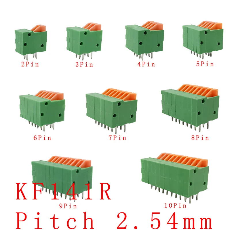 5PCS KF141R KF141V 2.54mm Pitch PCB Straight / Bent Foot Connectors 2/3/4/5/6/7/8/9/10 Pin Spring Screless Terminal Blocks Green