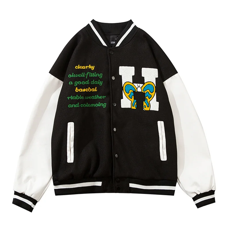 

Бейсбольные куртки с вышивкой H-надписью для мужчин и женщин, куртки в стиле хип-хоп для колледжа в стиле Харадзюку, уличная одежда оверсайз, ...