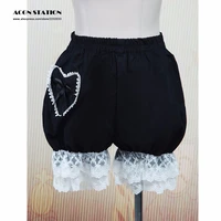 free shipping new cute black cotton lolita shorts heart shape pocket lace trim bow ribbon women maid outfit anime black bloomers