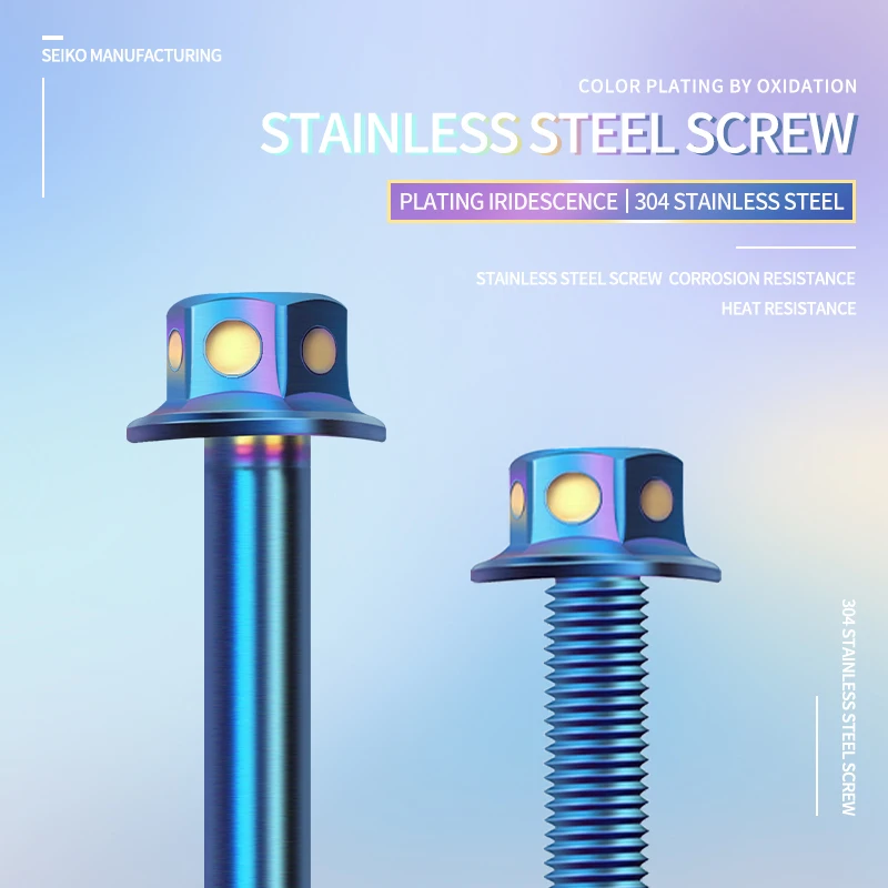 M6 нержавеющая сталь 304 винт Гальванизированный синий наружный шестигранный с