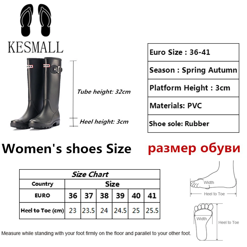 Women Rain Boots Shoes 2021 Waterproof PVC Work Knee High Flat Anti-slip Rubber Rainy Day Shoes Woman Rubber Rainboots