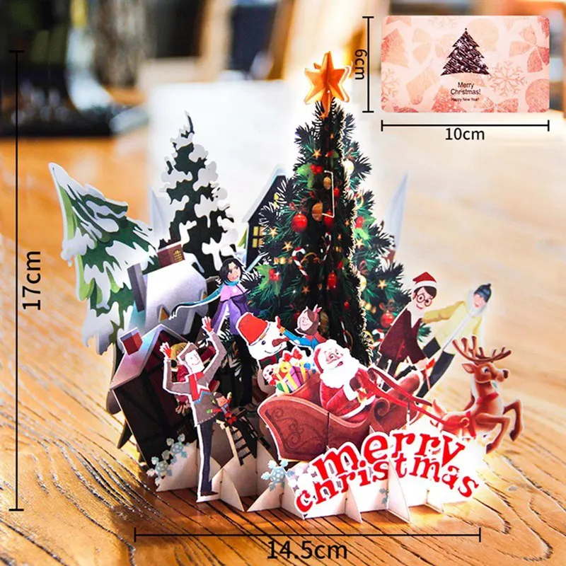 

3D Pop UP Merry Christmas Card Santa Claus Tree Xmas Decoration Best Wish Winter Gift Laser Cut New Year Reindeer Greeting Card