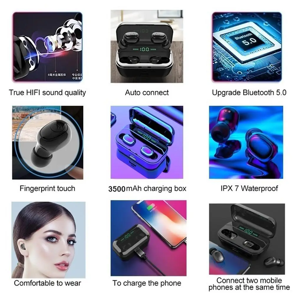 G6S наушники-вкладыши Tws Bluetooth наушники 8D стерео Беспроводной наушники мини Беспроводной наушники гарнитура с 3500 мА/ч, Мощность банк наушников