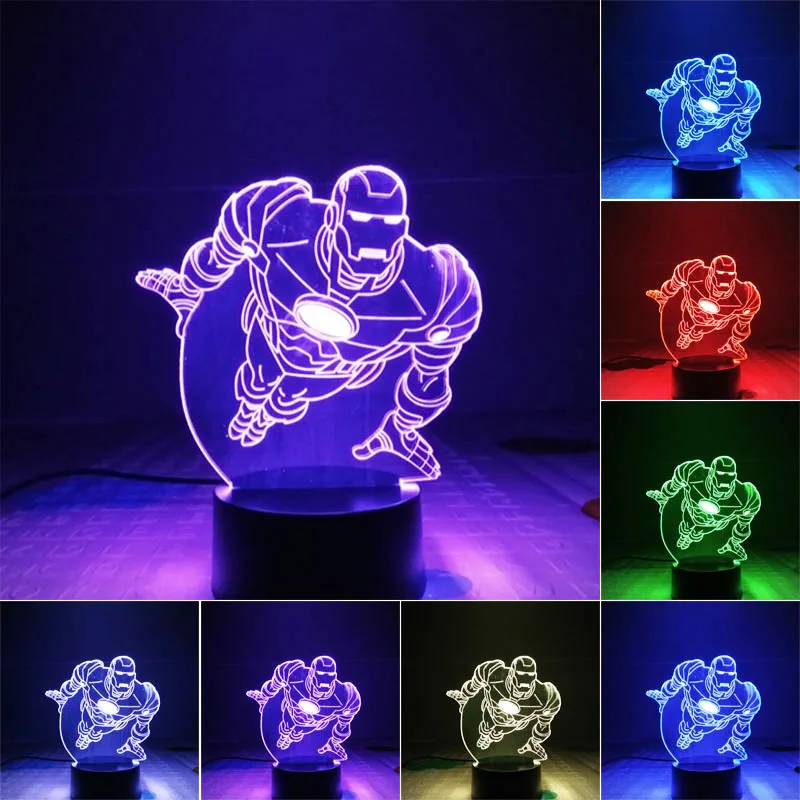 Фигурка героя мультфильма мстители Дисней 3d-светодиодный яркая лампа