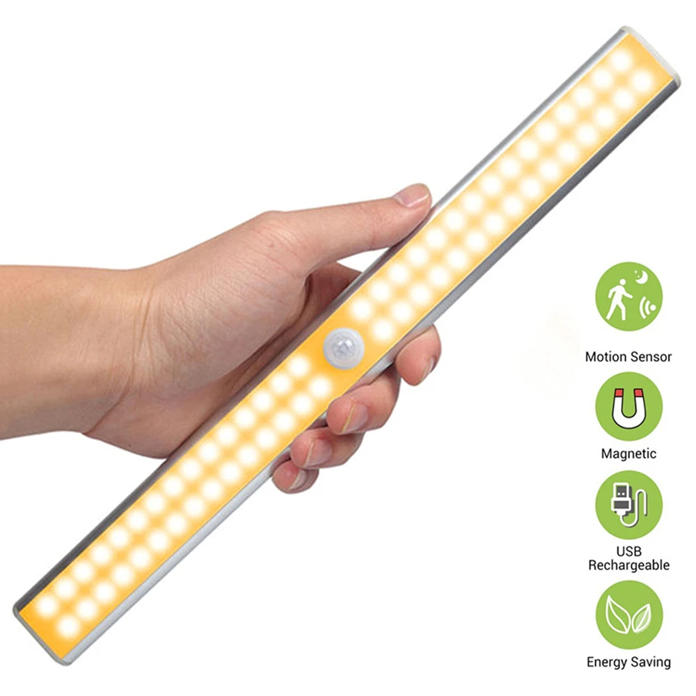 

60LEDs Under Cabinet Light Motion Sensor Closet Light USB Rechargeable Closet Lights Motion Sensor Magnetic Strip Night Lamps
