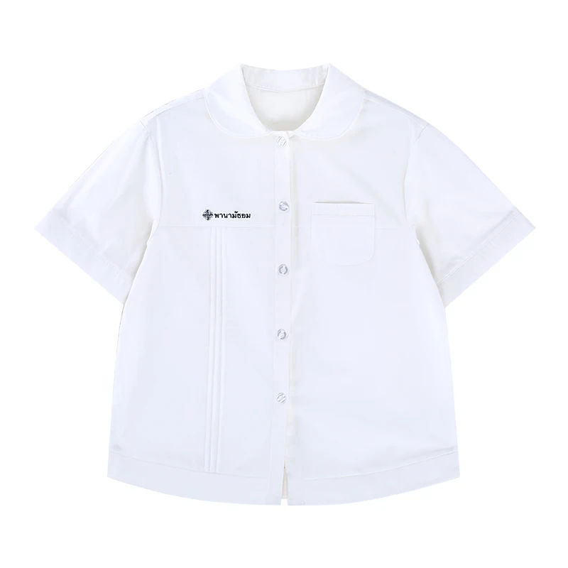 

Summer new style original self-made bow tie short-sleeved school uniform shirt simple and comfortable uniform top women