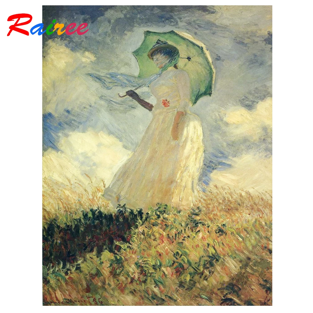 Monet Famous Painting &quotWoman Holding a Sun Umbrella&quot 5D DIY Diamond Embroidery Rhinestones Mosaic Picture | Дом и сад