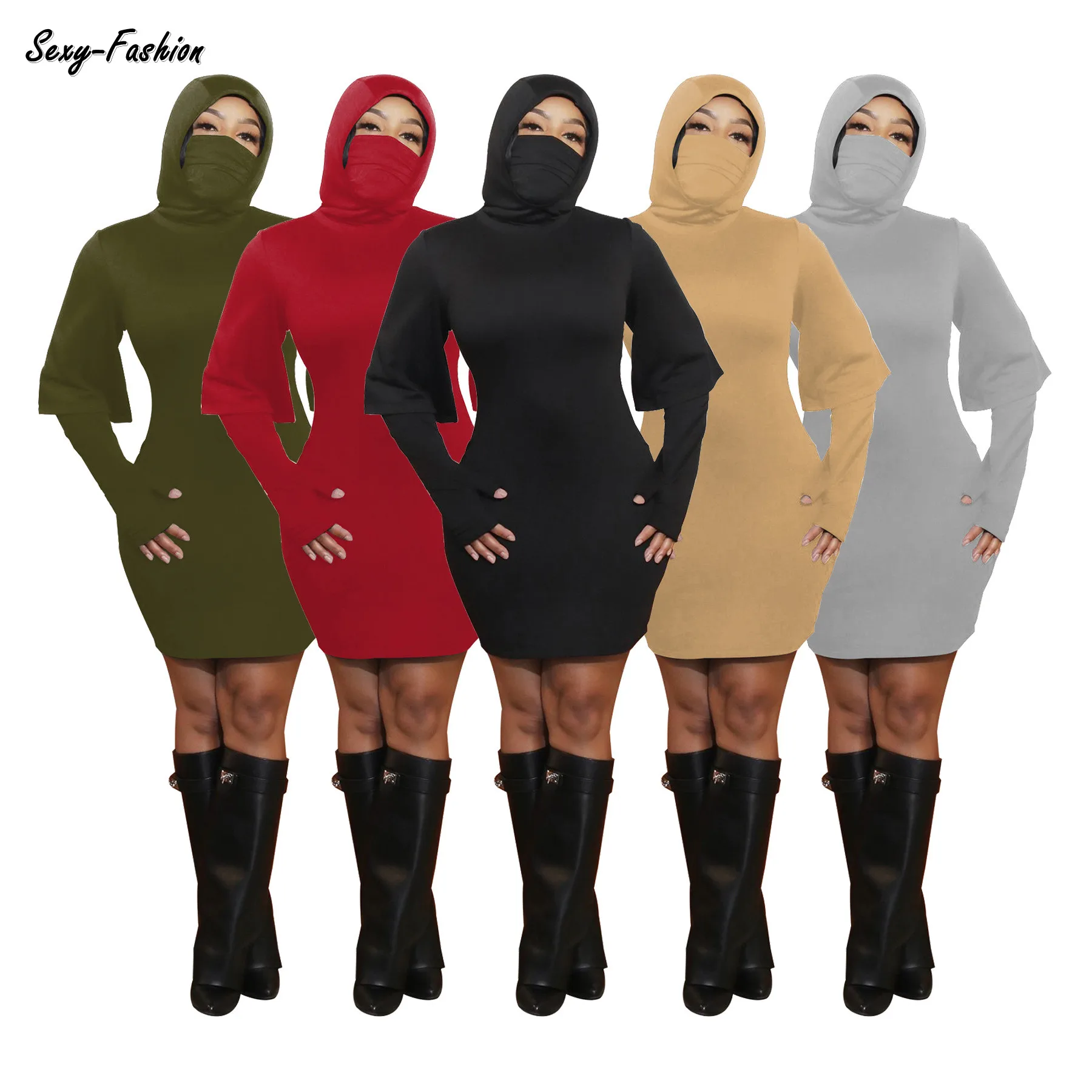 

Однотонная эластичная водолазка Somoshein с капюшоном зимнее платье женская уличная одежда с длинным рукавом оптовая продажа Прямая поставка