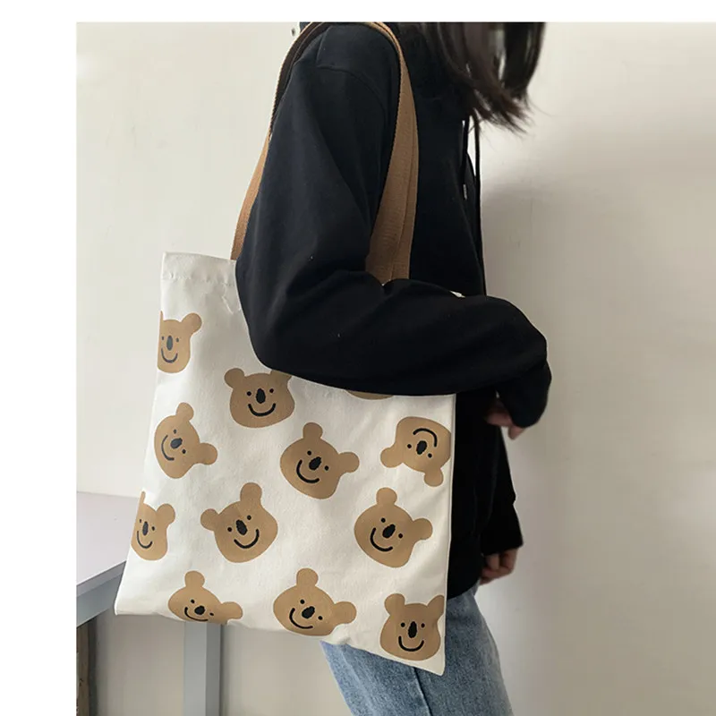 

Hot Sale Ins Korea New Canvas Bag Female Shoulder Female Convenient Shopping Bag Cute Cartoon Student Literary Lady Bag