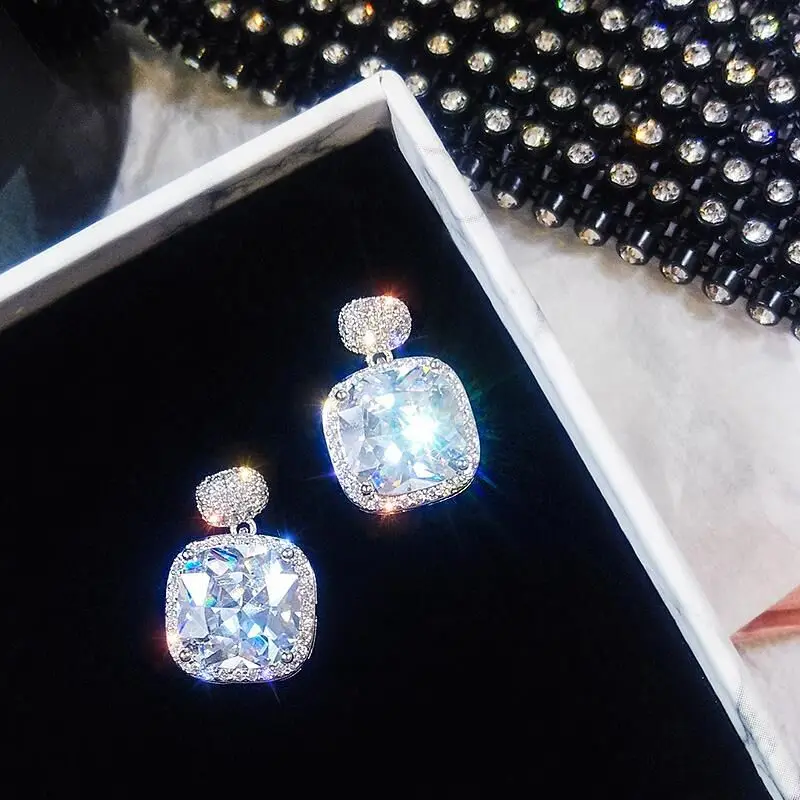 

2021 New Luxury Cushion 925 Sterling Silver Earrings for Women Anniversary Gift Jewelry Wholesale E6433