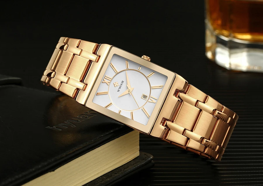 Relogio Masculino WWOOR Gold Black Watch Men Quartz Waterproof Wrist Watch For Men Fashion Square Casual Clock Male Dropshipping