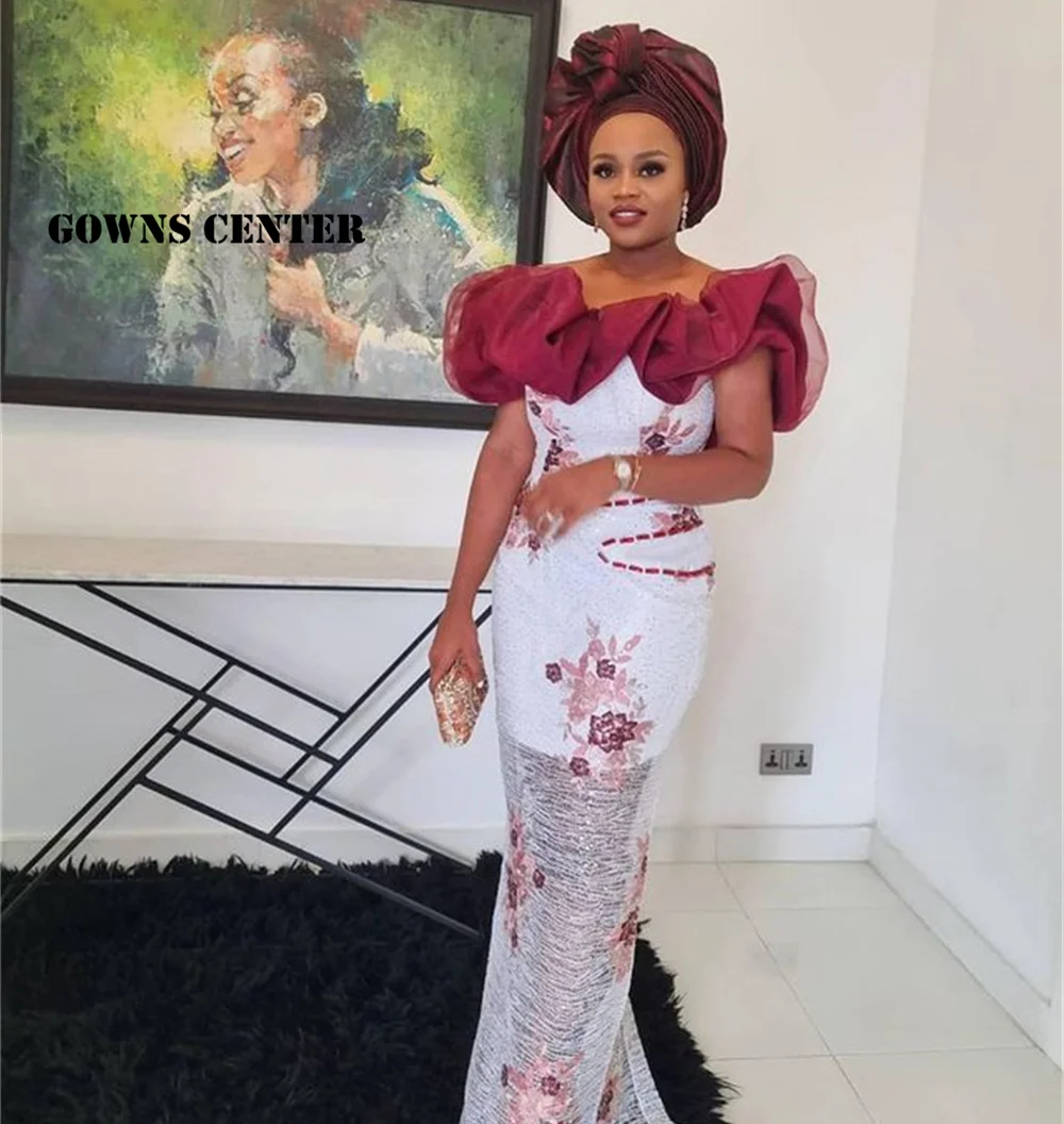 

Elegant Off The Shoulder Mermaid Evening Dresses 2021 Aso Ebi Lace Styles African Fashion Dress Gowns For Women Party Wear
