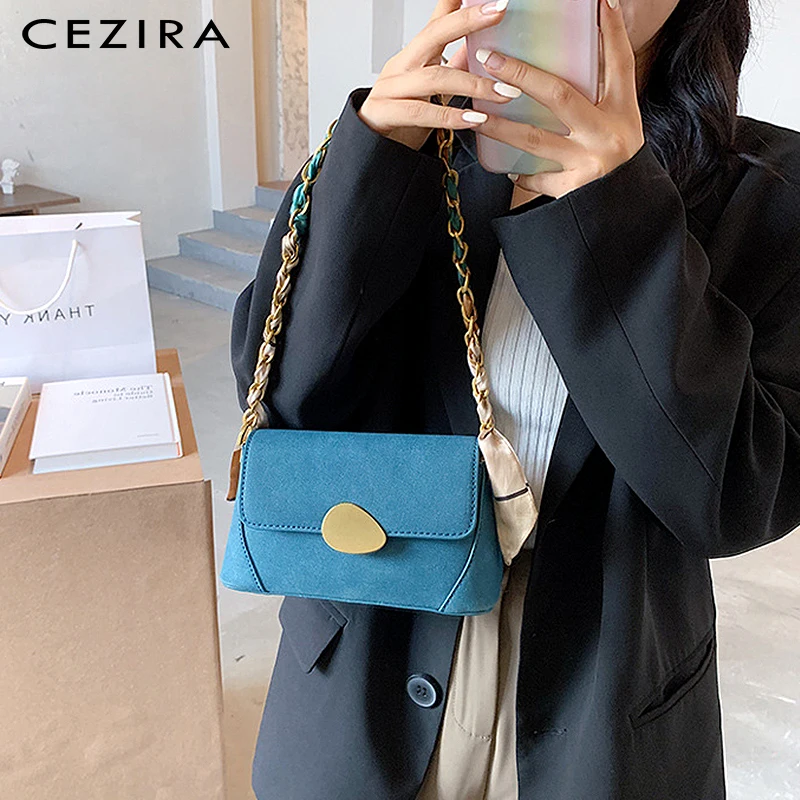 

CEZIRA Luxury Women Design Matt PU Leather Handbags Fashion Silk Chain Shoulder Bag Small Female Flap Crossbody Messenger Purse
