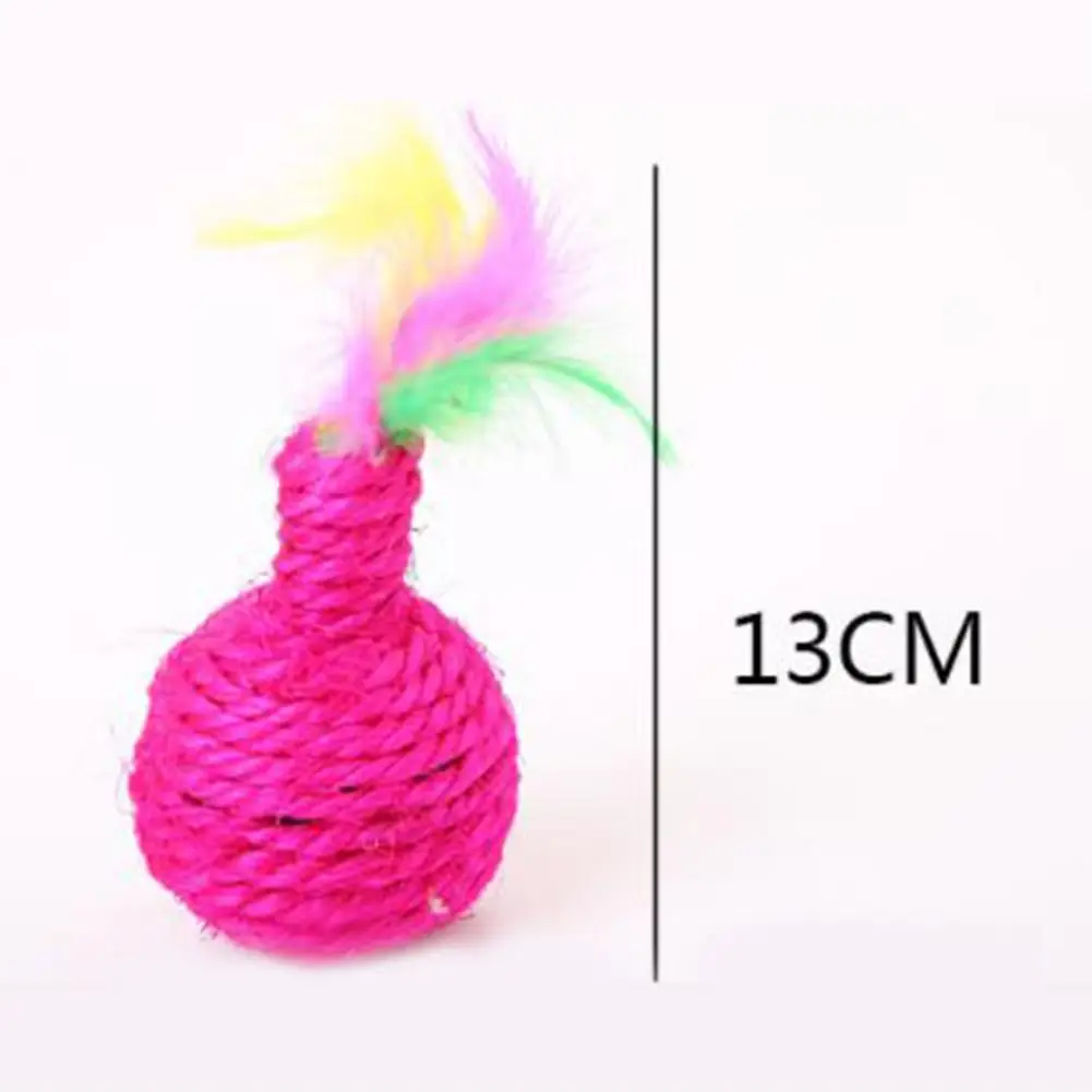 

HOT SALES!!! Bright Color Pet Cat Kitten Toy Rolling Sisal Scratching Ball Feather Play Gift