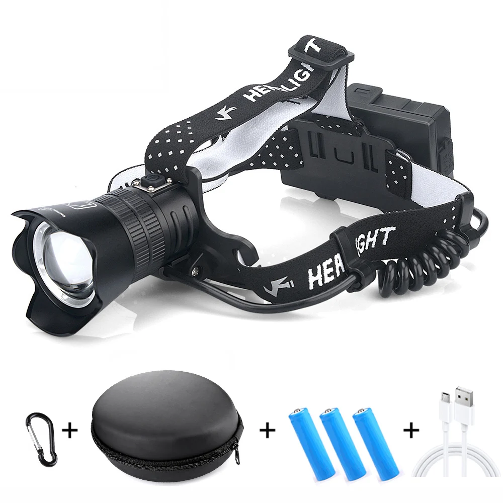 

Фонарь налобный светодиодный XHP99 с выдвижным зумом и зарядкой от USB