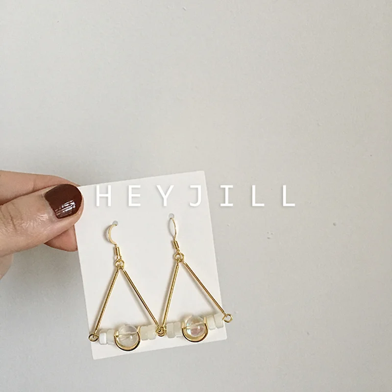 

Vacation Vintage High INS Style White Natural Shell Geometric Triangle Earrings Clip