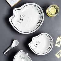 novelty japanese style ceramic teardrop plates dishes sets fruit tableware creative design cute cartoon lucky cat fish pattern