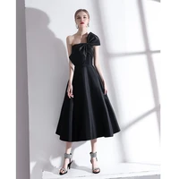 kaunissina black cocktail dresses strapless party dress sexy women a line pleated bow tea length prom gowns vestidos formales