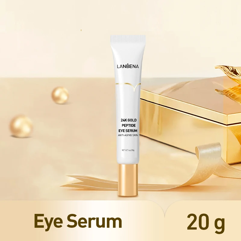 

LANBENA 24K Gold Peptide Eye Serum Moisturizing Fine Lines Wrinkles Tighten Skin Reduce Dark Circles Puffiness Massage Head 20g