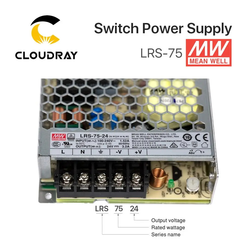 Meanwell LRS-75 переключение Питание 12V 6A / 24V 3.2A 75 Вт оригинальный МВт тайваньского
