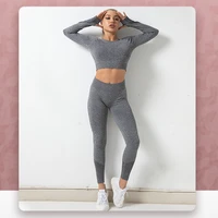 new sports women yoga set tight fitting running breathable knitted seamless yoga wear long sleeved suit for women