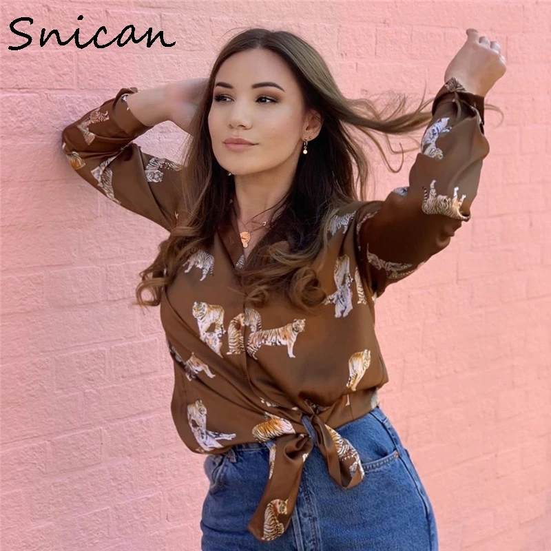 Элегантная офисная Дамская блузка с принтом тигра женские топы модные