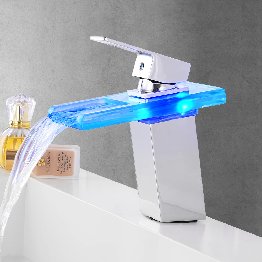 смеситель для ванной Светодиодный светильник стеклянный кран раковины комнаты.
