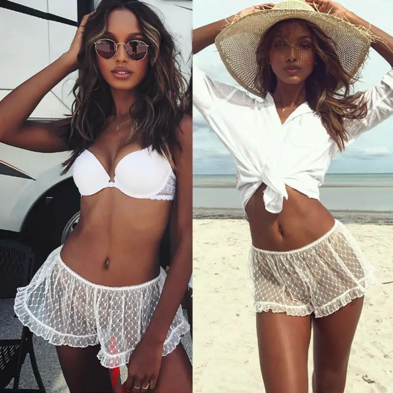 Женские сексуальные летние шорты в горошек сетчатые Прозрачные Пляжные