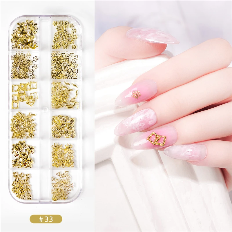 12 Grid/Box Nail Art Glitter Flakes Rivet Rhinestone Semicircular Bordure Pearl 3D Slices Decorations Tips | Красота и здоровье