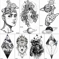 ommgo outspace women planet brain temporary tattoo sticker waterproof black geometric mountain tatoos body art fake tattoo paper