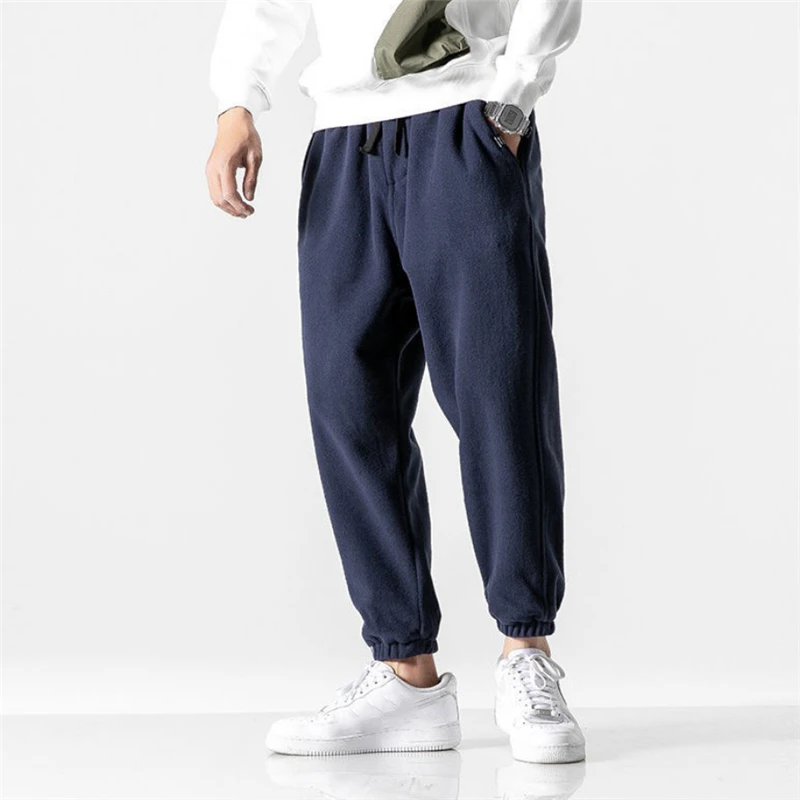 Fashion Men Harem Pants 2021 Spring Warm Fleece Trousers Japanese Style Outdoor Jogger Sport Male Loose Pants Pantaloni Da Uomo blue harem pants
