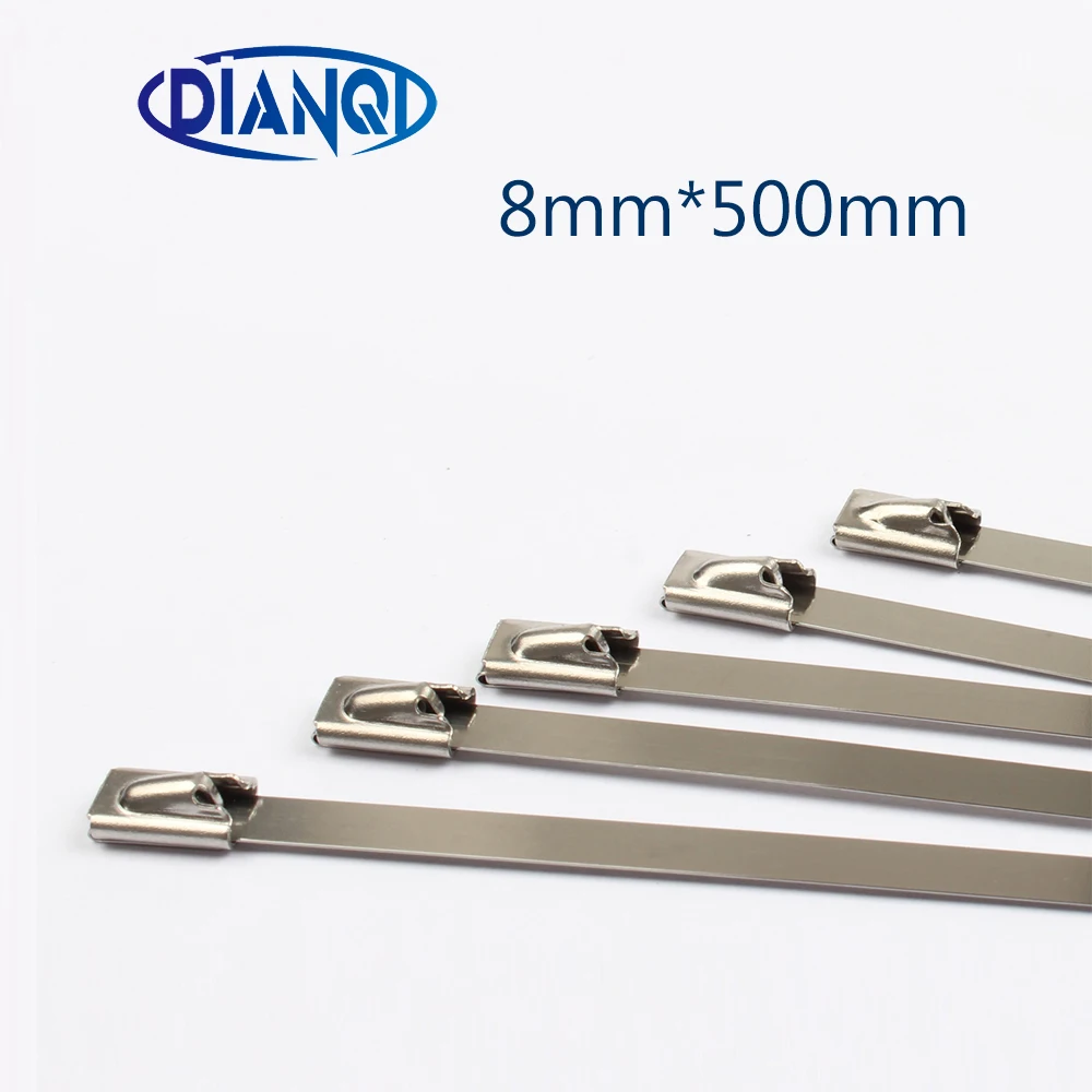 

100 шт. 8*500 мм 8x500 мм 8 мм x 500 мм фиксации самоблокирующимся Нержавеющая сталь кабельная стяжка на молнии замок галстуком-бабочкой Обёрточная б...