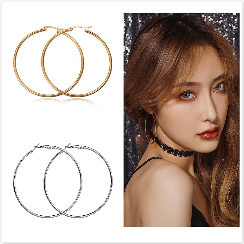 Горячая Распродажа 60 мм Большой Гладкий серьги в виде колец золото и круглые Brincos