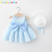 babzapleume summer baby clothes toddler girl dresses korean cute big bow flowers beach dresssunhat newborn clothing set 006