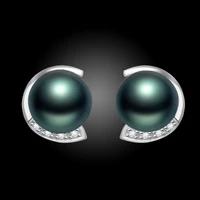 earrings for women 925 silver jewelry with created black pearl zircon gemstone stud earrings accessories wedding party gift