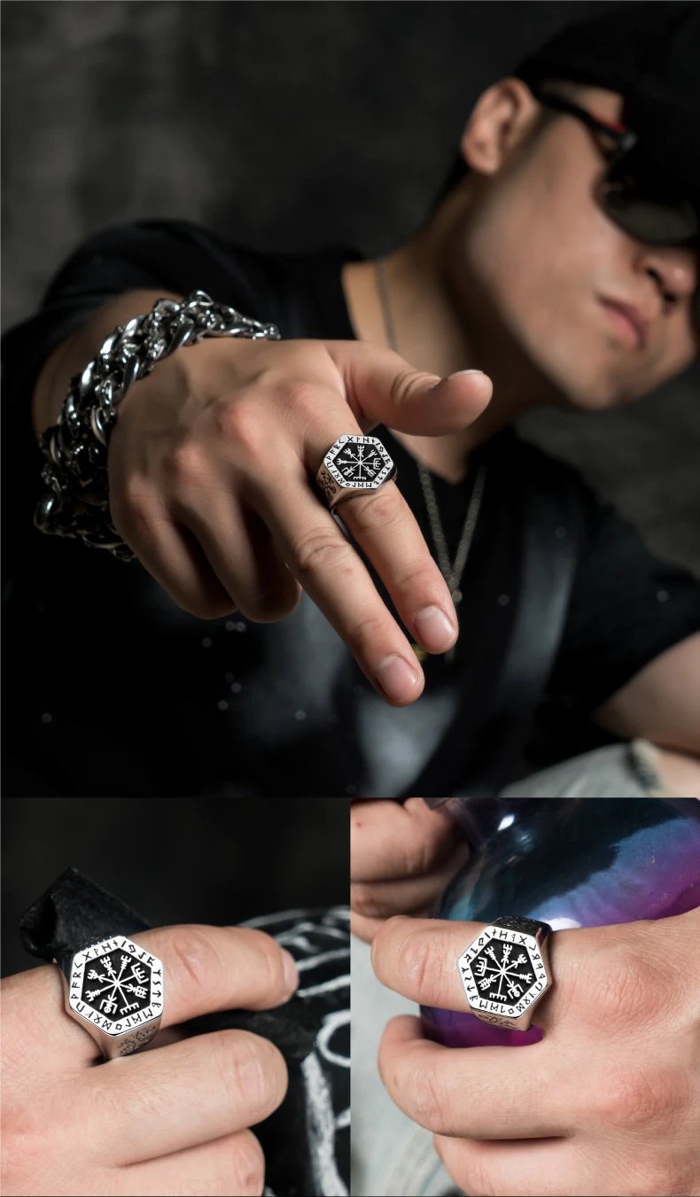 Vegvisir кольца из нержавеющей стали для мужчин Скандинавская мифология Руна викингов индекс кольцо Модные ювелирные изделия