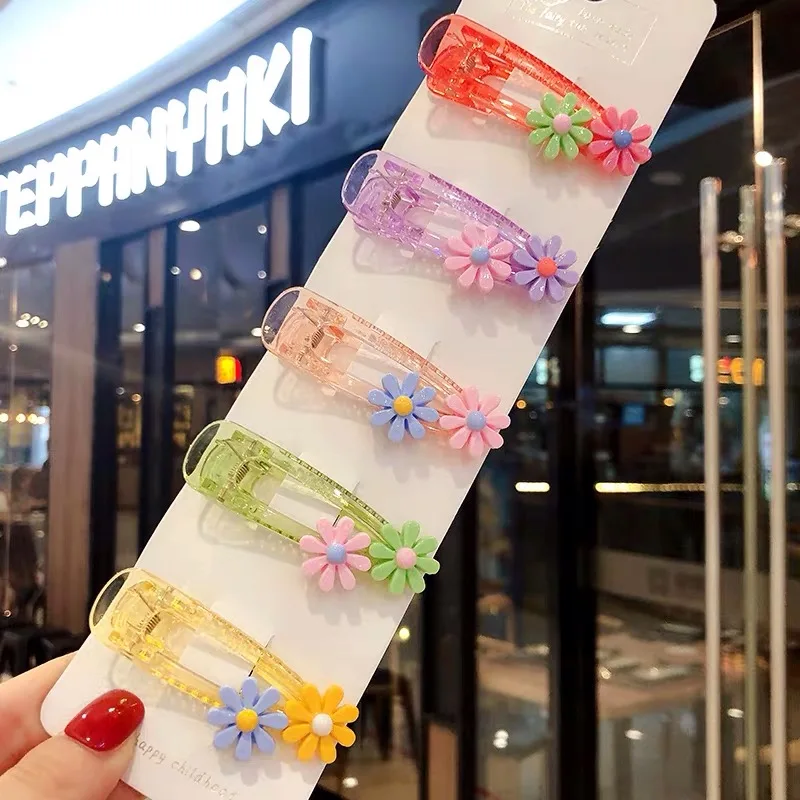 5Pcs/Set Sunflower Hair Clips For Women Friut Acrylic Hairpin Circle Rectangle Bb Children Girls Kids Accessories - купить по