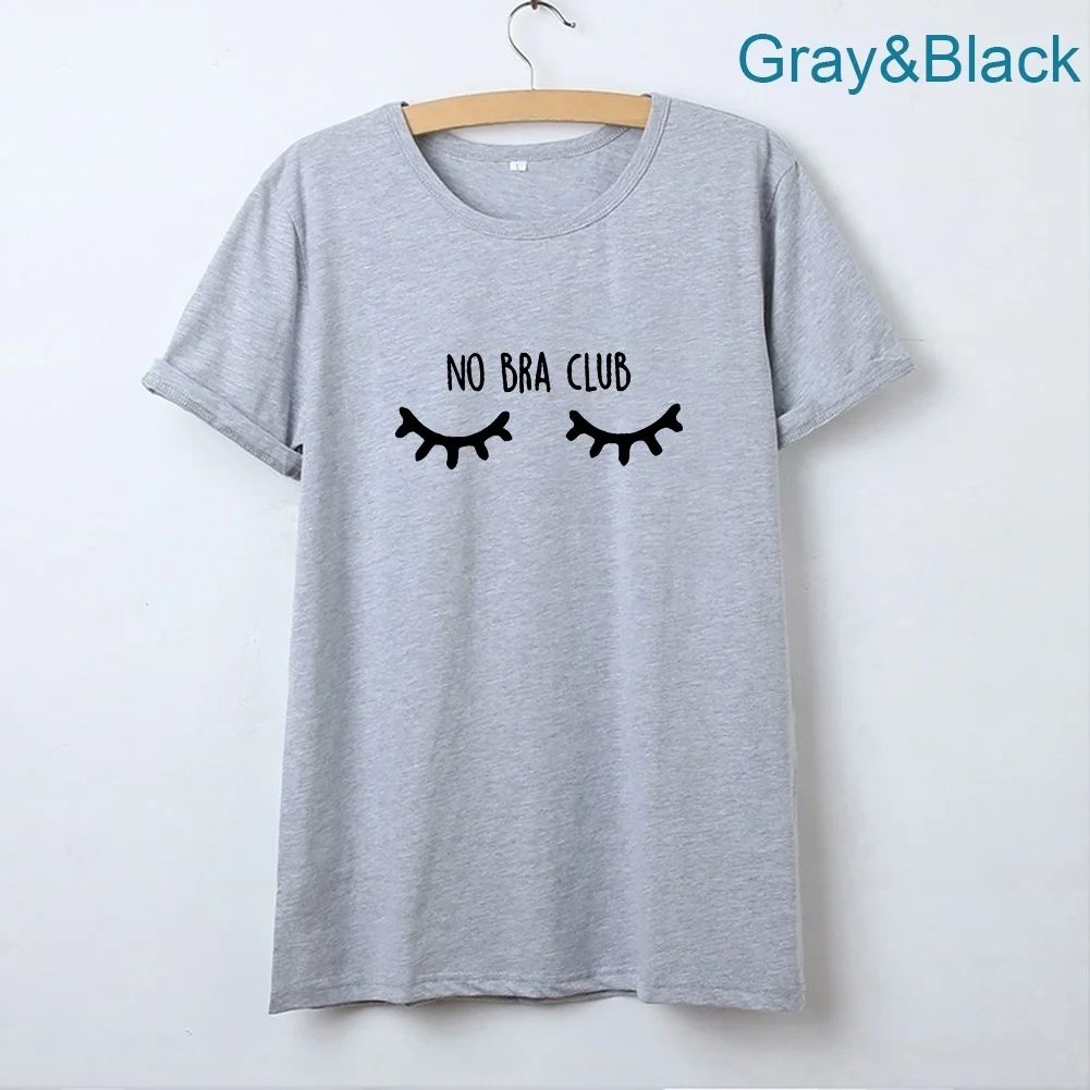 

No Bra Club Funny T-shirt Women Graphic Tee Printed O-neck Short Sleeve Cotton Tee Shirt Femme Black White Tshirt Women Top