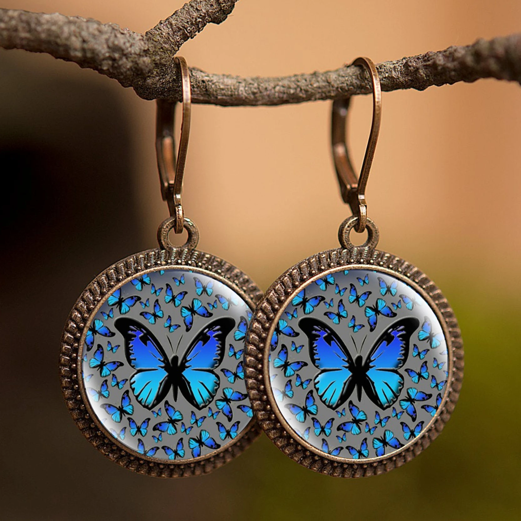 Винтажные серьги KCALOE стеклянный кабошон с бабочкой медные ушные крючки подарок