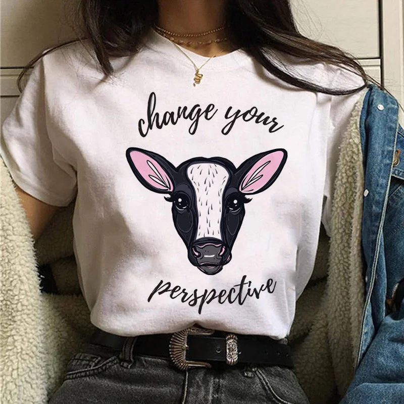 

Women Tshirt Harajuku Ullzang cow printing T-shirt Femme Friends Not Food T-shirt Vintage Tshirt Tee Gift for Vegan Shirt