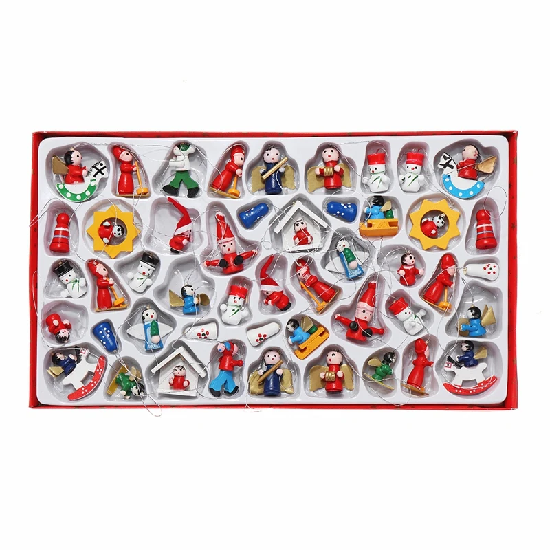 

48 Pcs Traditional Wooden Christmas Tree Decorations Home Hanging Toy Set Lovely Delicate Hotel Restaurant Atmosphere Santa Clau