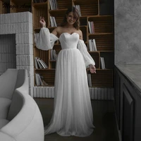 magic awn glitter off the shoulder wedding dresses long sleeves sweetheart vintage shiny wedding party gowns for bridals vestido