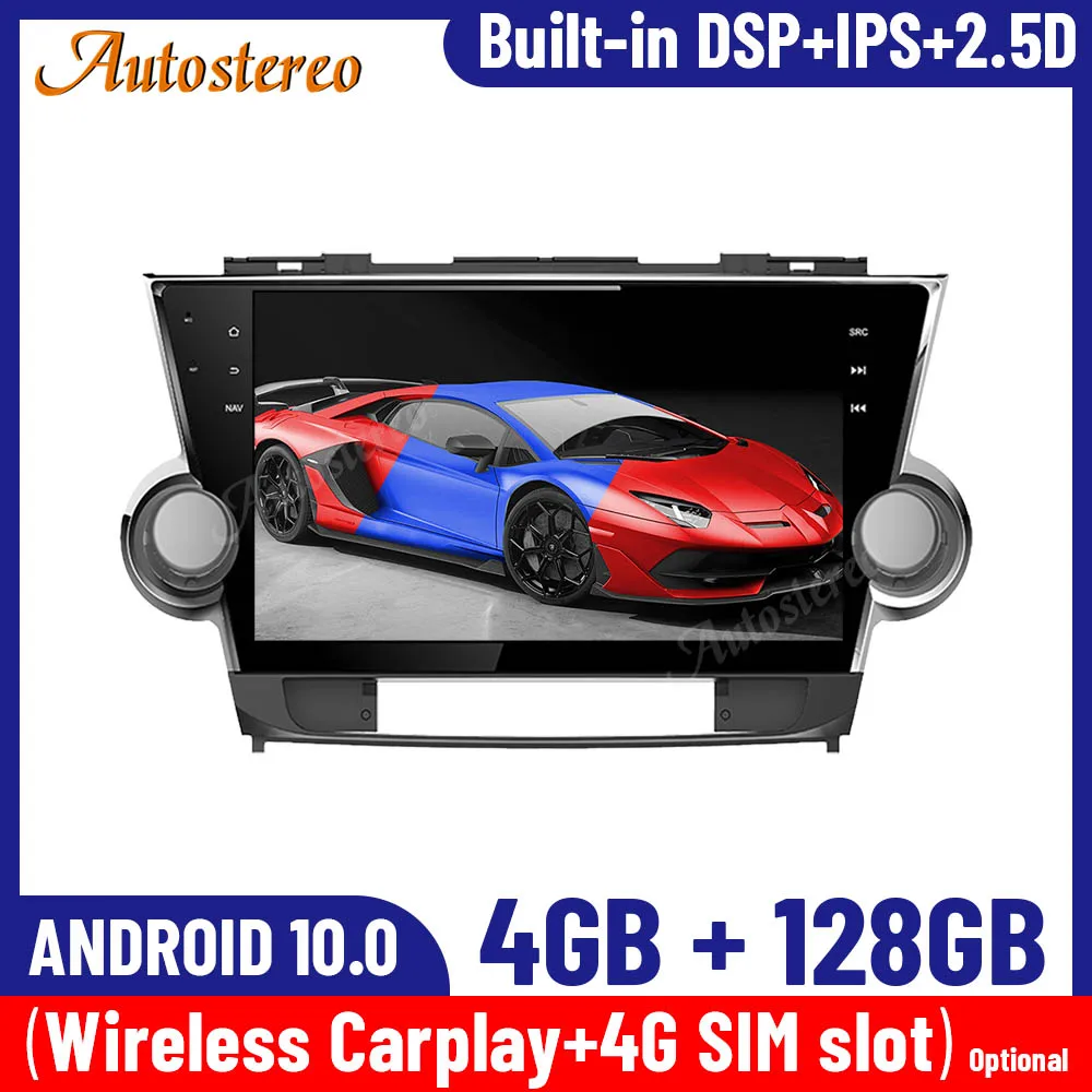 

Android 10.0 4+128G For Toyota Highlander 2011-2014 IPS Screen Carplay Car GPS Navigation Multimedia Player Auto Radio Headunit
